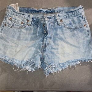 Levi's Light Blue Frayed Denim Shorts
